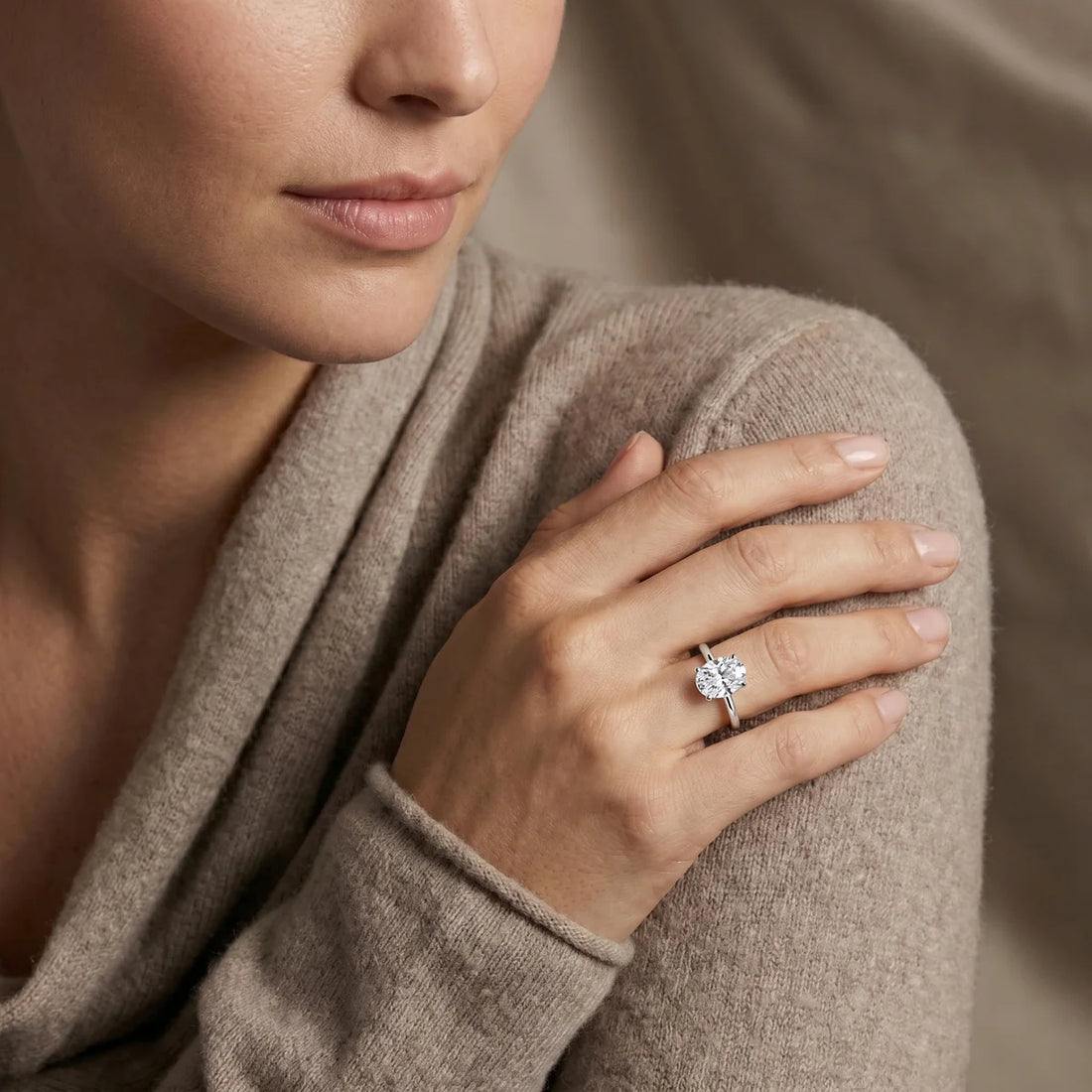 Oval Cut Solitaire Open Band Ring in Sterling Silver