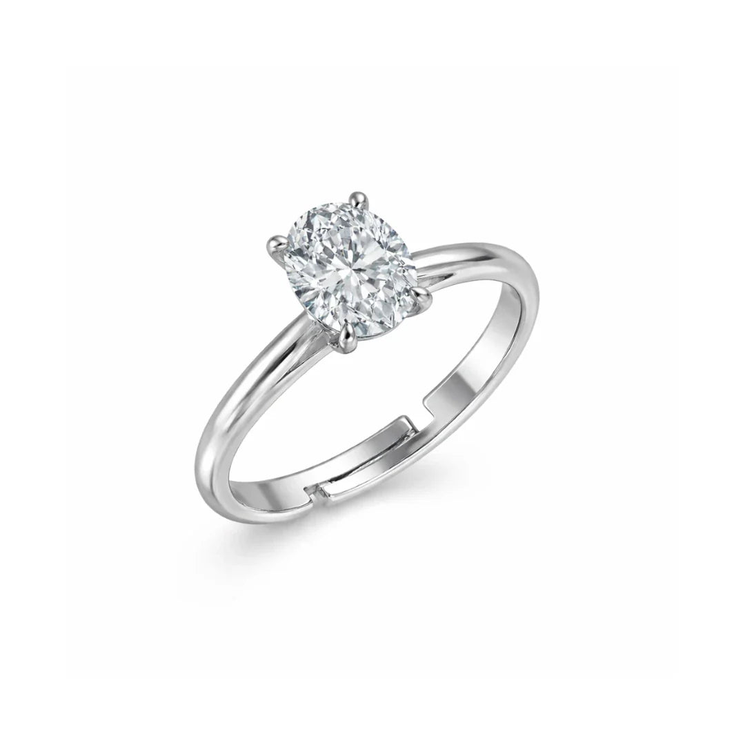 Oval Cut Solitaire Adjustable Ring in Sterling Silver
