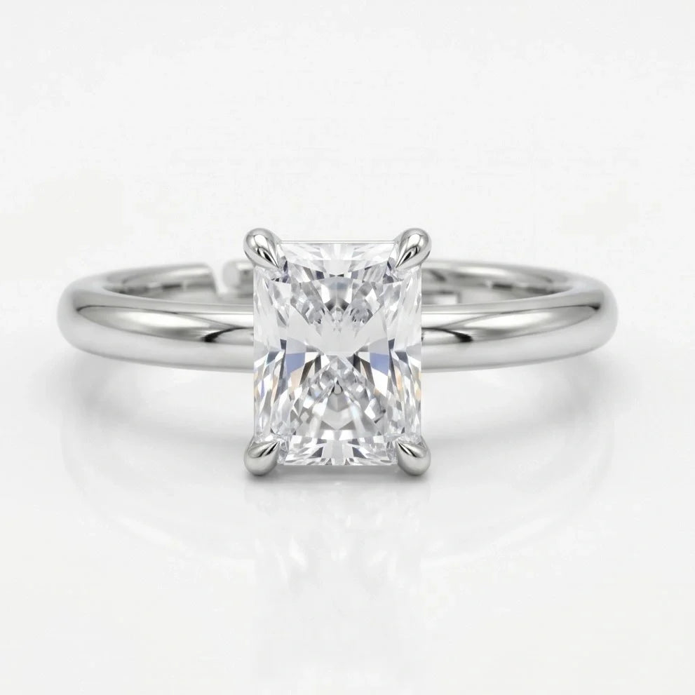 Radiant Cut Diamond Solitaire Ring in 925 Sterling Silver