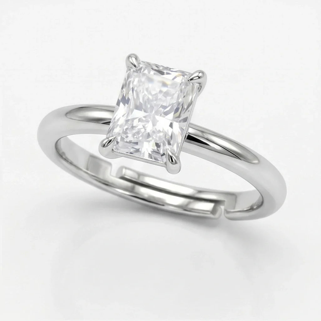 Radiant Cut Diamond Solitaire Ring in 925 Sterling Silver