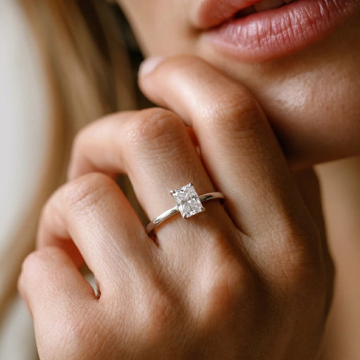 Radiant Cut Solitaire Engagement Ring in Sterling Silver