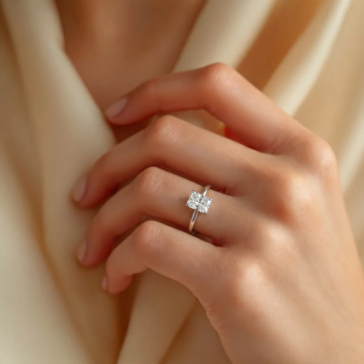 Radiant Cut Diamond Solitaire Ring in 925 Sterling Silver