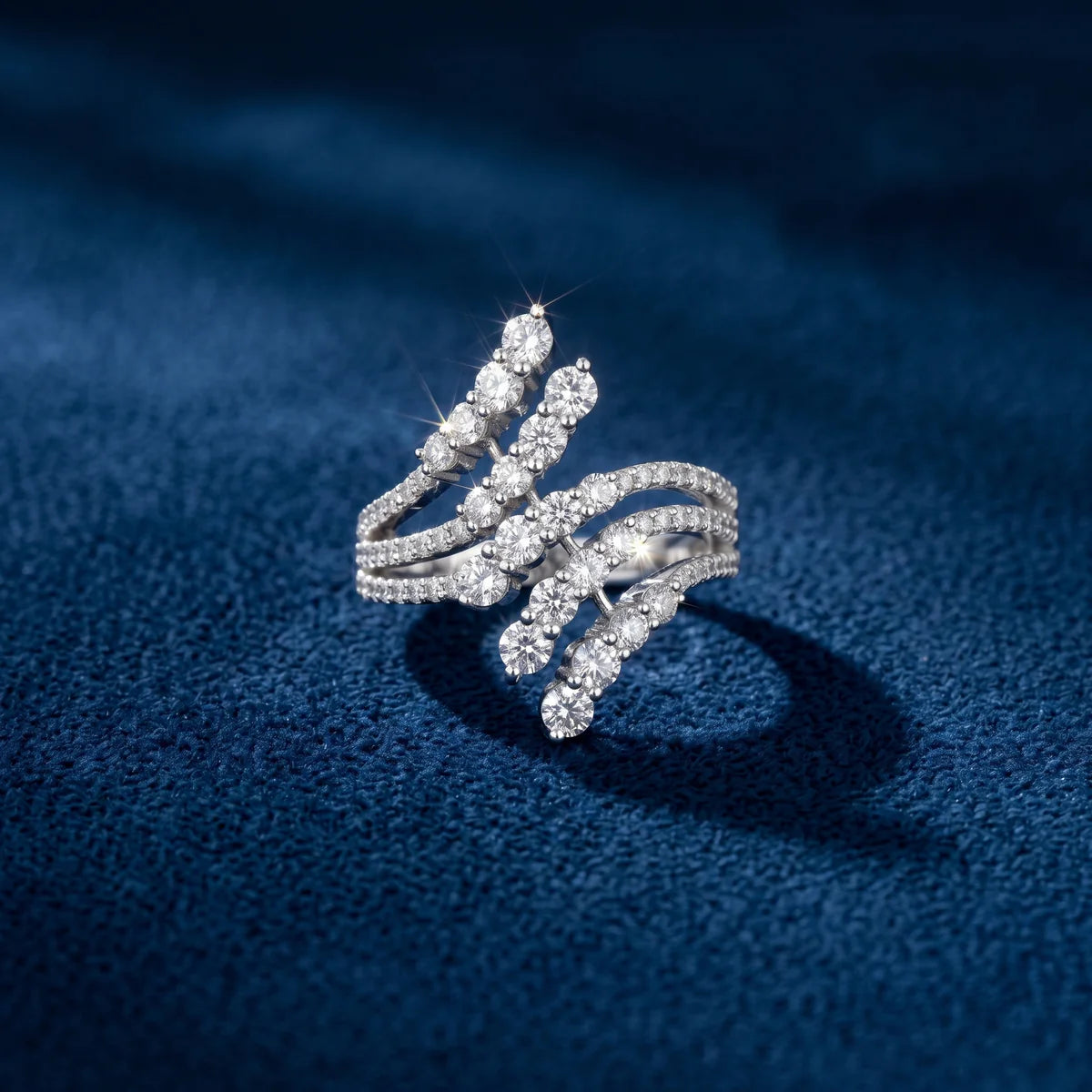 Multi-Band Crossover Graduated CZ Statement Ring in Sterling Silver