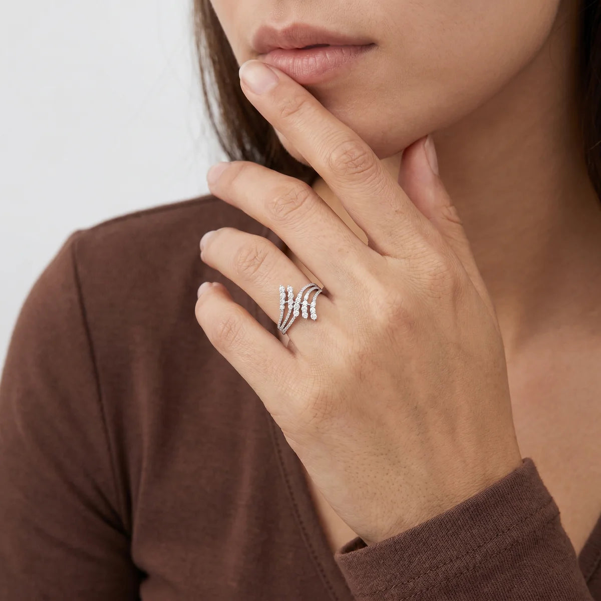 Multi-Band Crossover Graduated CZ Statement Ring in Sterling Silver