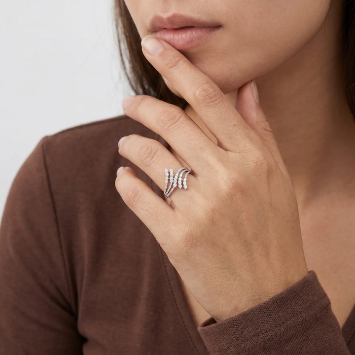 Multi-Band Crossover Graduated CZ Statement Ring in Sterling Silver
