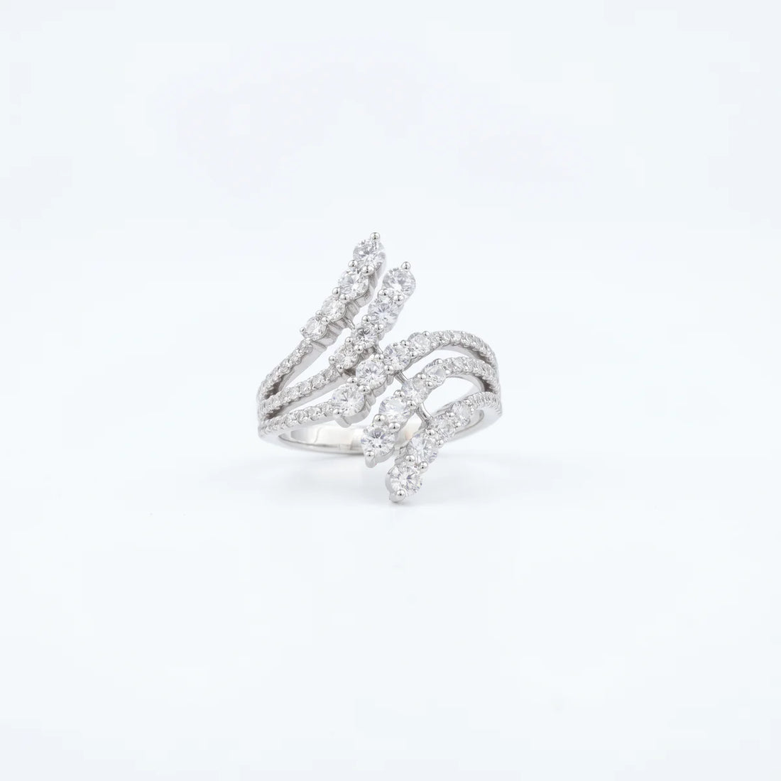 Multi-Band Crossover Graduated CZ Statement Ring in Sterling Silver