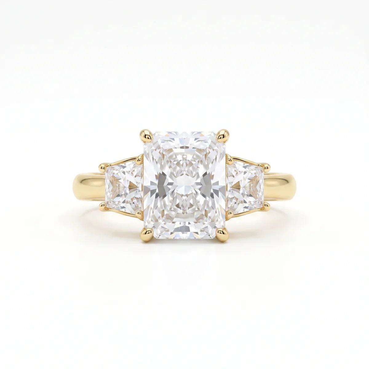 925 Sterling Silver Three Stone Radiant Cut Engagement Ring | Cushion & Trapezoid Diamond Statement Ring