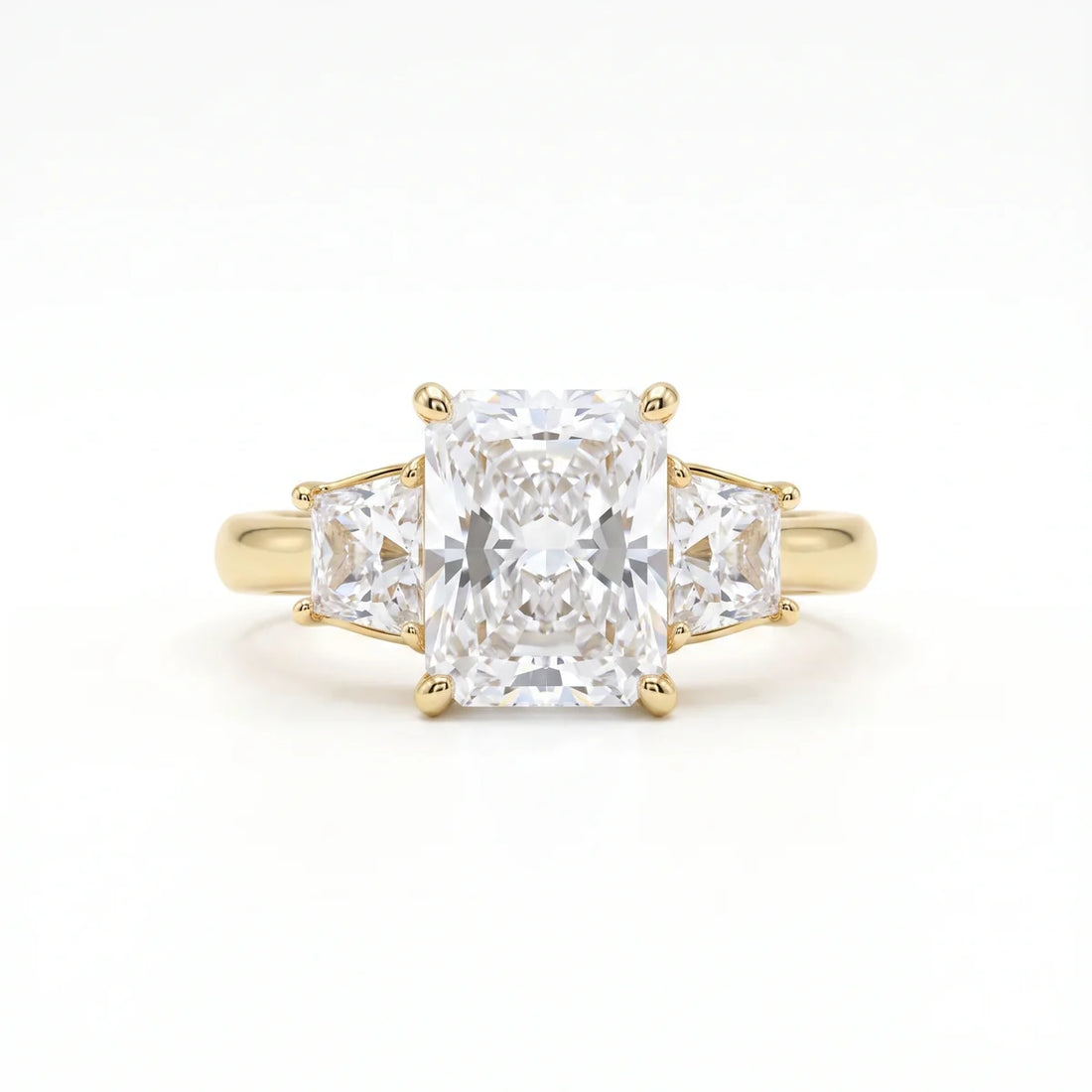 925 Sterling Silver Three Stone Radiant Cut Engagement Ring | Cushion & Trapezoid Diamond Statement Ring