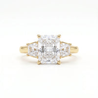925 Sterling Silver Three Stone Radiant Cut Engagement Ring | Cushion & Trapezoid Diamond Statement Ring