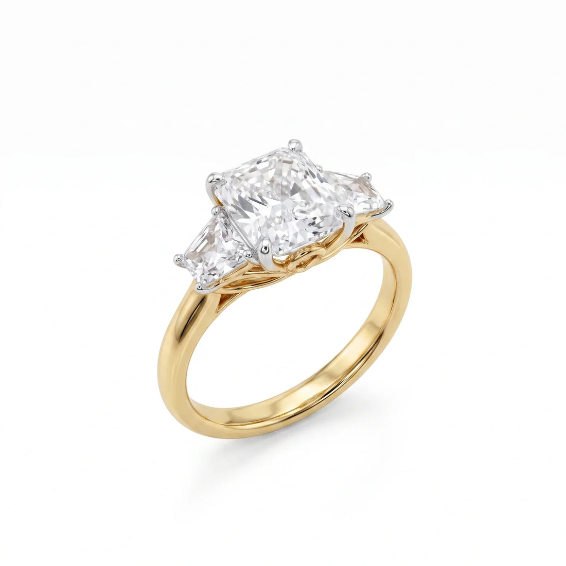 925 Sterling Silver Three Stone Radiant Cut Engagement Ring | Cushion & Trapezoid Diamond Statement Ring