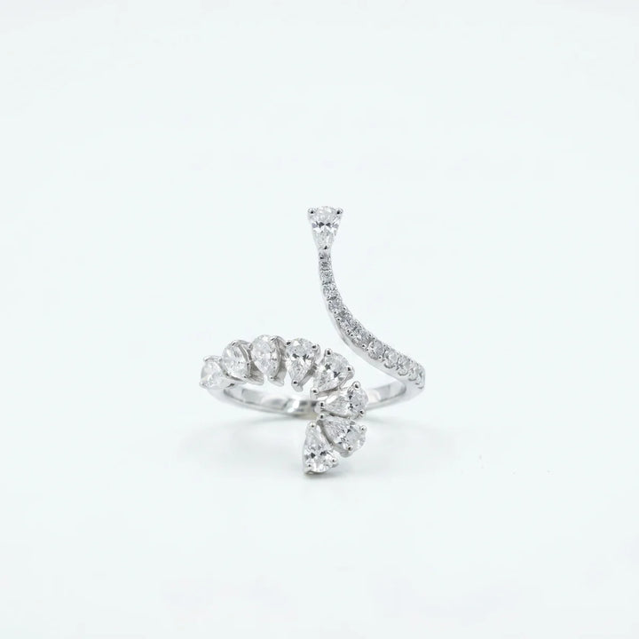 Pear Cut Diamond Wrap Bypass Ring in 925 Sterling Silver | Open Statement Ring | Modern Floral Cocktail Ring