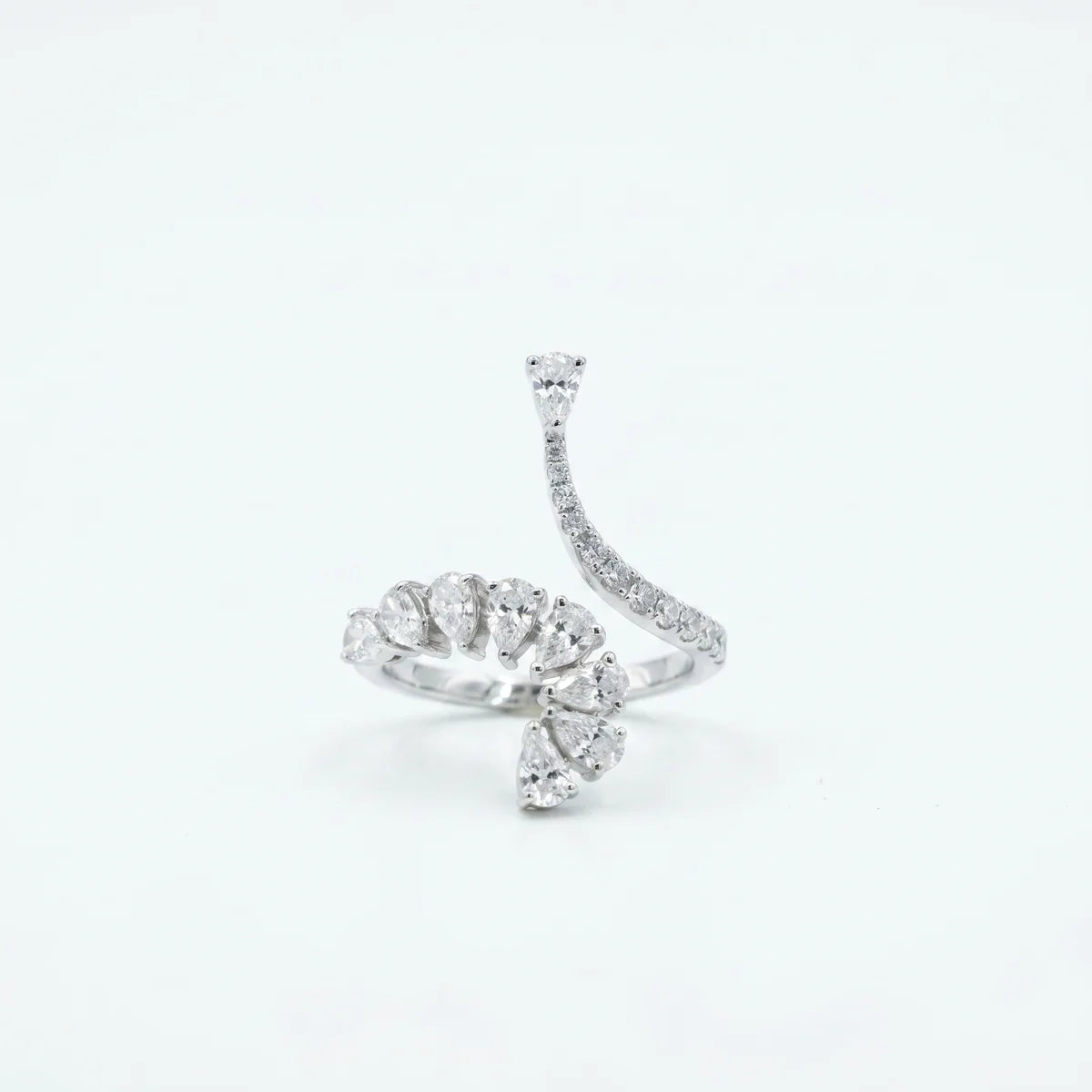 Pear Cluster Bypass Open Ring in Sterling Silver