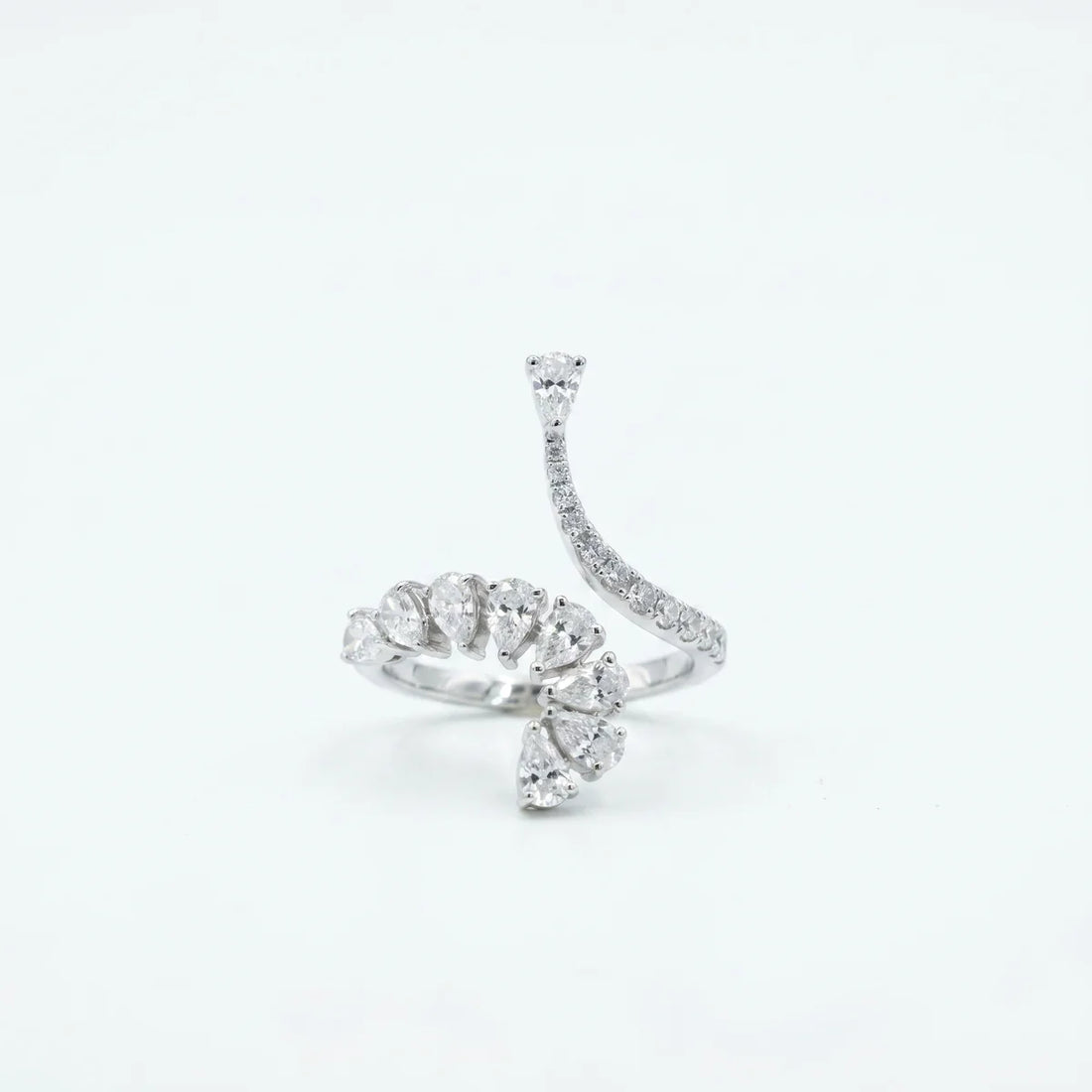 Pear Cluster Bypass Open Ring in Sterling Silver