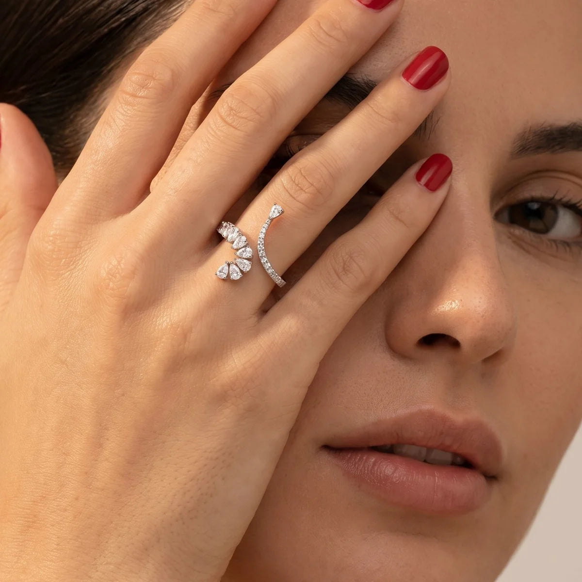 Pear Cluster Bypass Open Ring in Sterling Silver