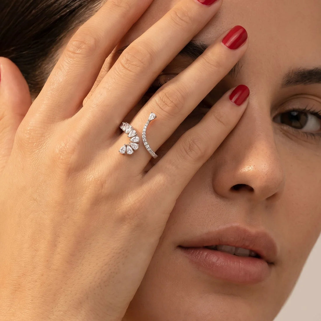 Pear Cluster Bypass Open Ring in Sterling Silver