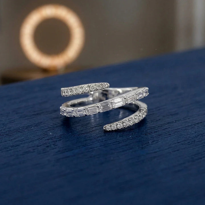 Triple-Band Baguette &amp; Pavé Spiral Wrap Ring in Sterling Silver