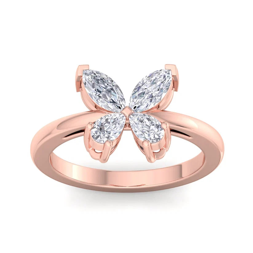 Marquise & Pear Diamond Butterfly Ring in Solid Gold | Nature Inspired Statement Ring for Women