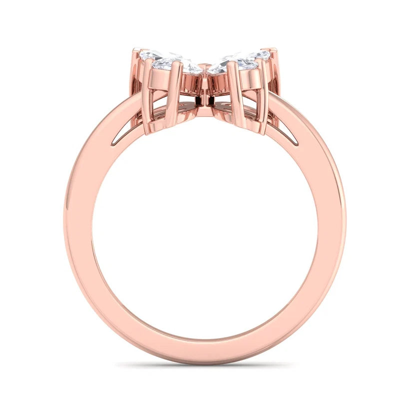 Marquise & Pear Diamond Butterfly Ring in Solid Gold | Nature Inspired Statement Ring for Women