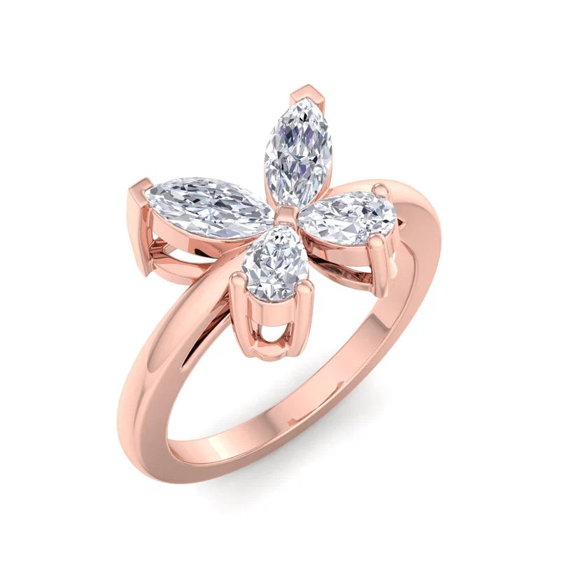 Marquise & Pear Diamond Butterfly Ring in Solid Gold | Nature Inspired Statement Ring for Women