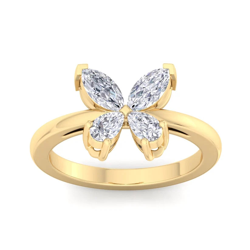 Marquise & Pear Diamond Butterfly Ring in Solid Gold | Nature Inspired Statement Ring for Women