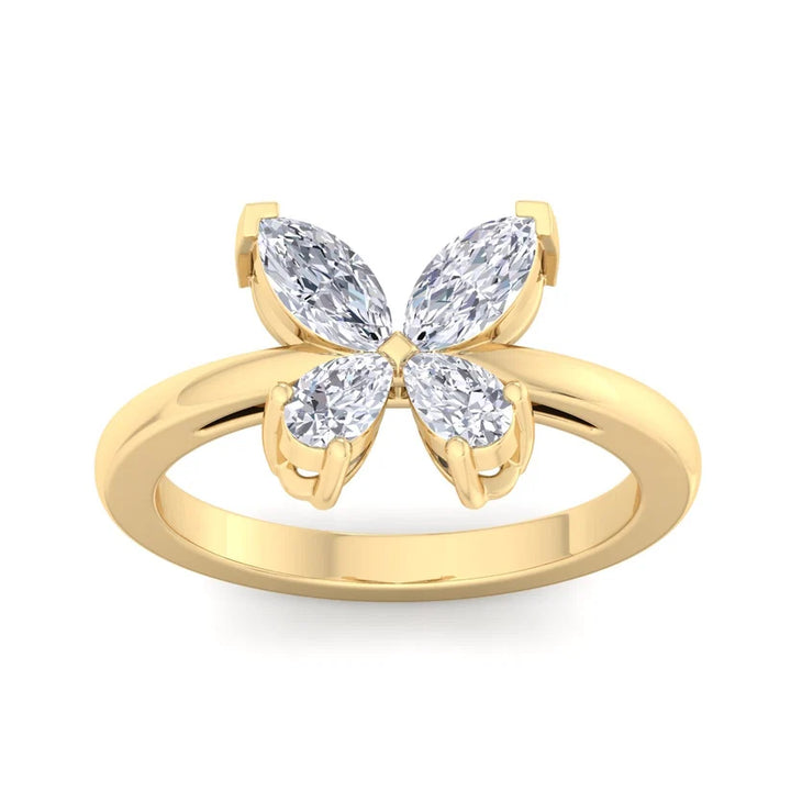 Marquise & Pear Diamond Butterfly Ring in Solid Gold | Nature Inspired Statement Ring for Women