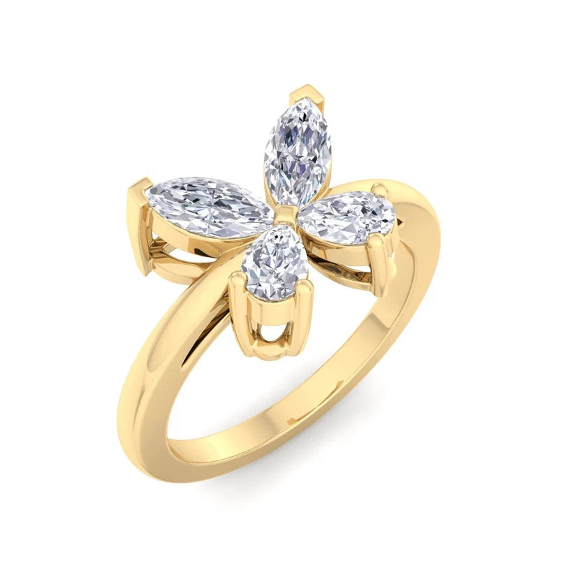 Marquise & Pear Diamond Butterfly Ring in Solid Gold | Nature Inspired Statement Ring for Women