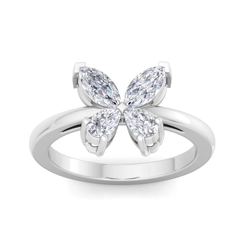 Marquise & Pear Diamond Butterfly Ring in Solid Gold | Nature Inspired Statement Ring for Women