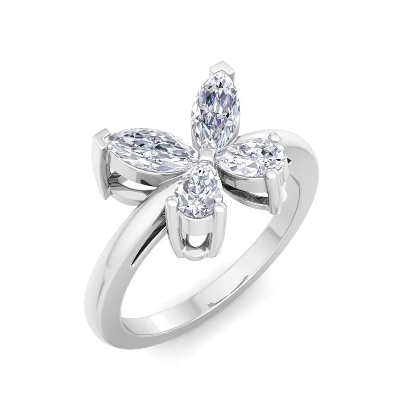Marquise & Pear Diamond Butterfly Ring in Solid Gold | Nature Inspired Statement Ring for Women