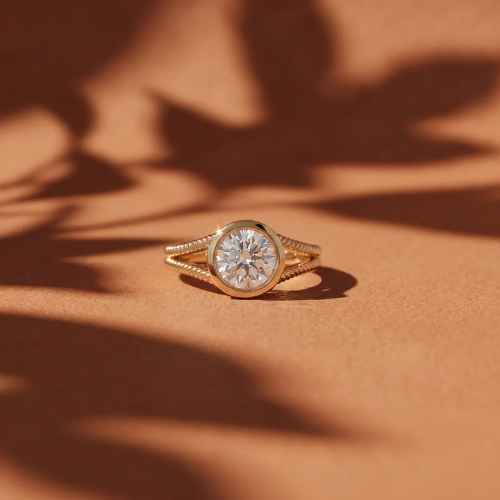 Round Bezel Solitaire Split Shank Engagement Ring in 925 Sterling Silver