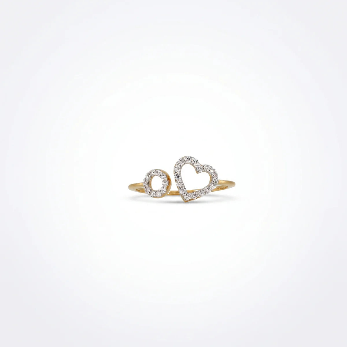 925 Sterling Silver Double Heart Open Ring | Pavé Diamond Minimalist Love Ring for Women