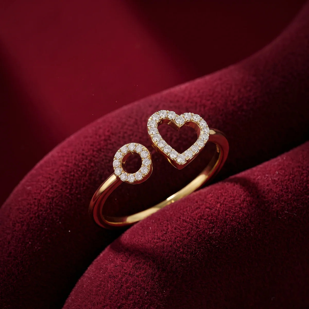 925 Sterling Silver Double Heart Open Ring | Pavé Diamond Minimalist Love Ring for Women