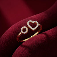 925 Sterling Silver Double Heart Open Ring | Pavé Diamond Minimalist Love Ring for Women