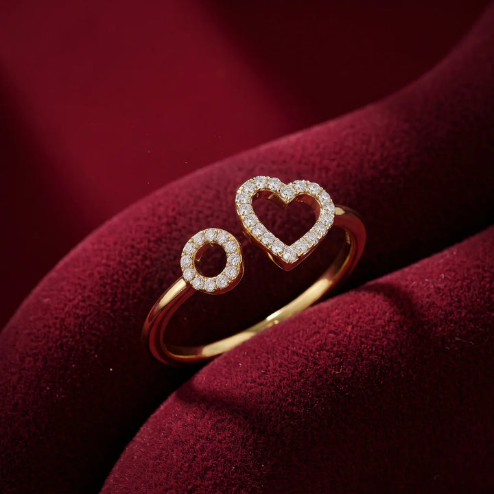 925 Sterling Silver Double Heart Open Ring | Pavé Diamond Minimalist Love Ring for Women