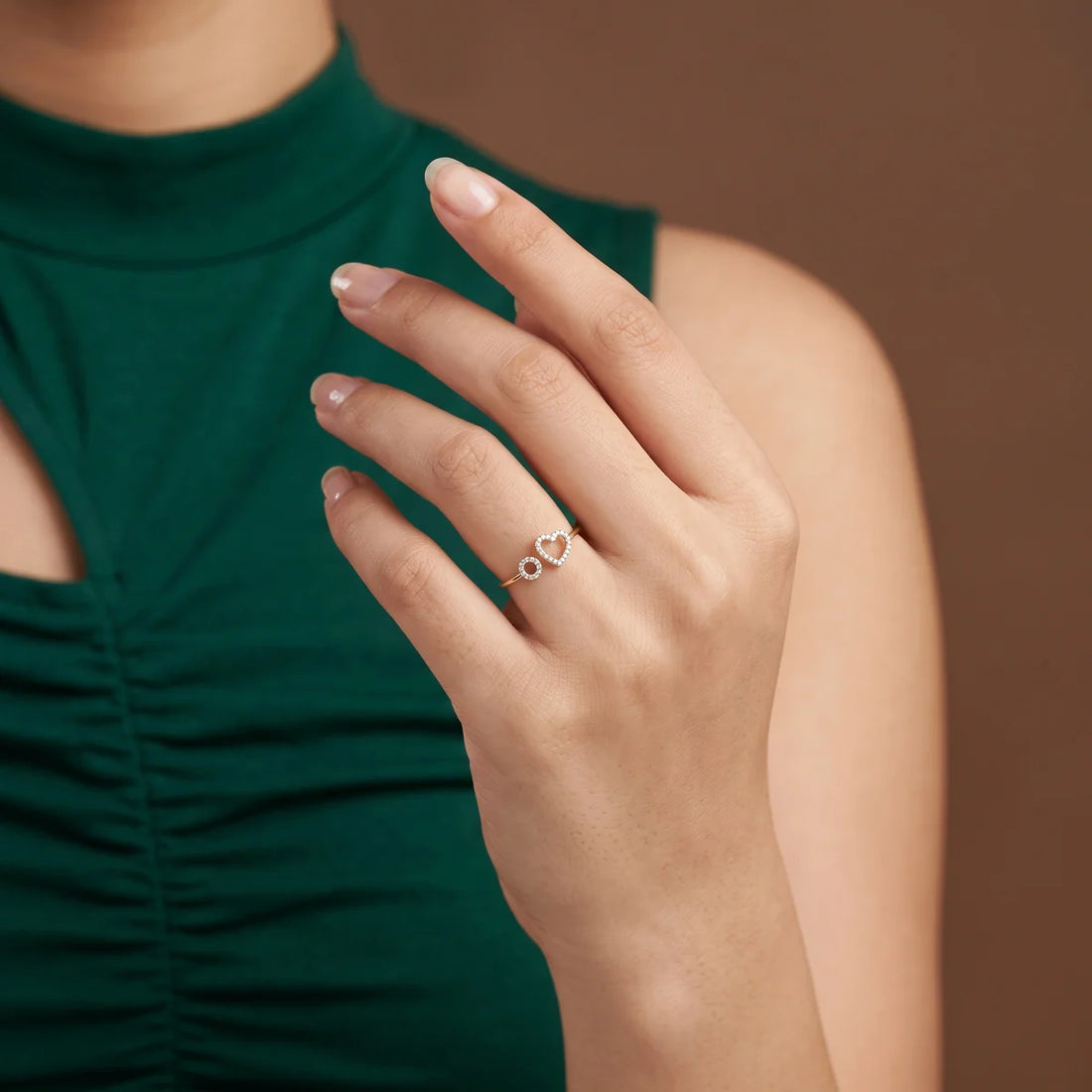 925 Sterling Silver Double Heart Open Ring | Pavé Diamond Minimalist Love Ring for Women