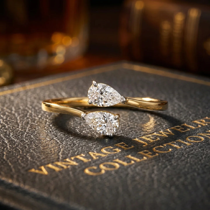 Double Pear Cut Diamond Open Bypass Ring |  Women's Jewelry 925 Sterling Silver