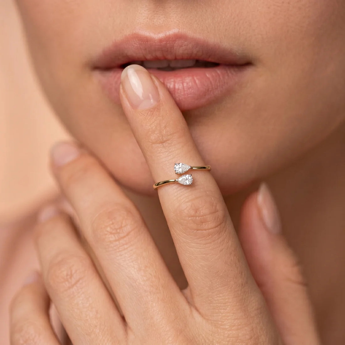 Double Pear Cut Diamond Open Bypass Ring |  Women's Jewelry 925 Sterling Silver