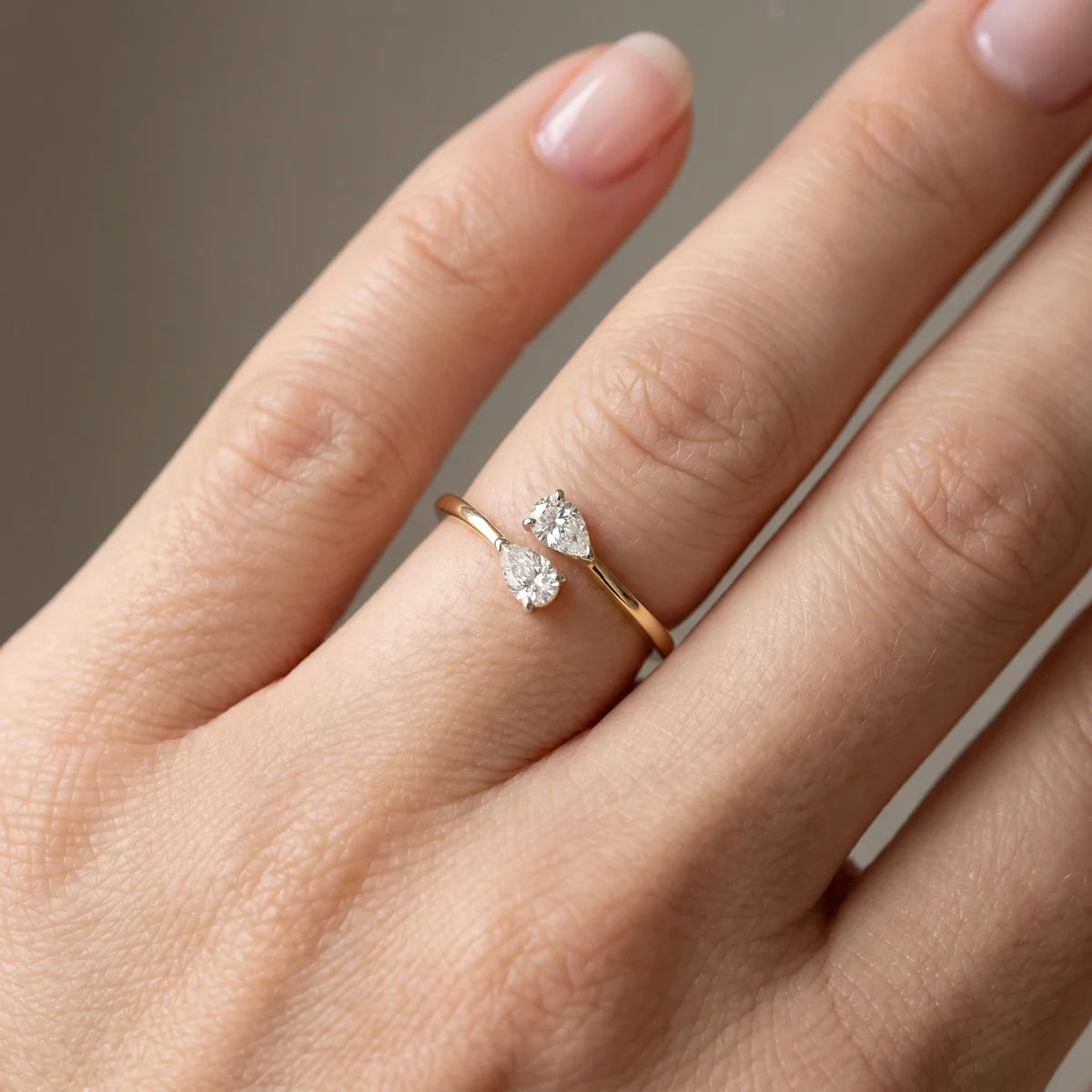Double Pear Cut Diamond Open Bypass Ring |  Women's Jewelry 925 Sterling Silver