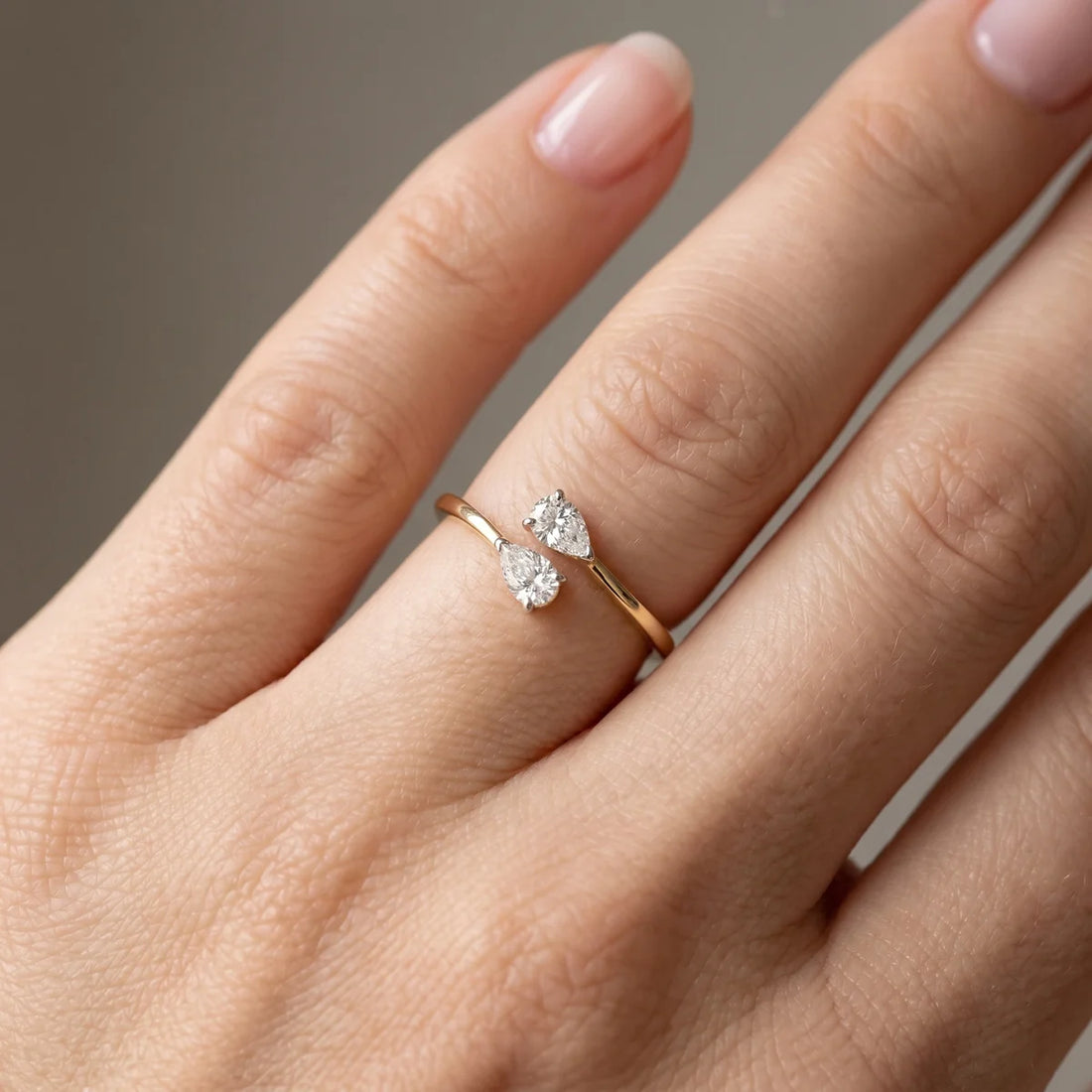 Double Pear Cut Diamond Open Bypass Ring |  Women's Jewelry 925 Sterling Silver