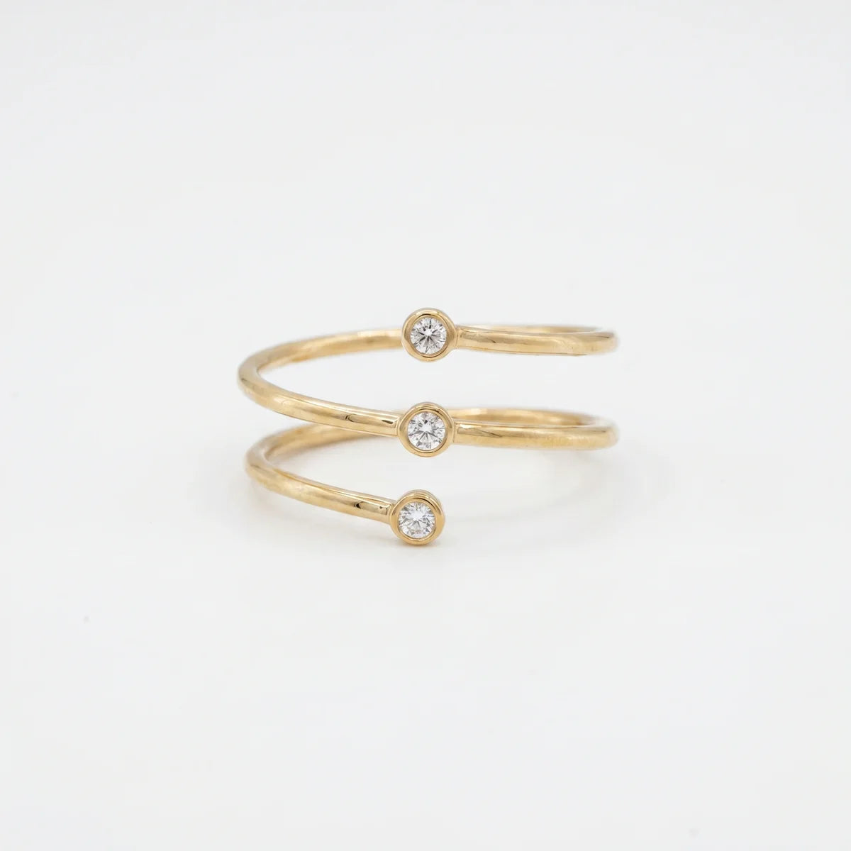 Triple Bezel Set Round Diamond Spiral Wrap Ring for Women 925 Sterling Silver