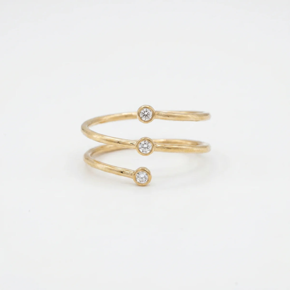 Triple Bezel Set Round Diamond Spiral Wrap Ring for Women 925 Sterling Silver
