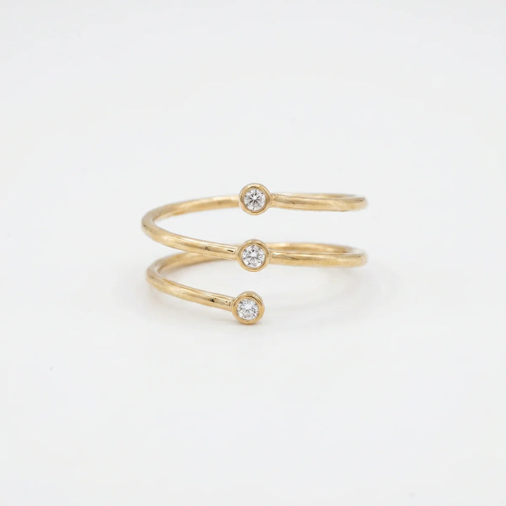 Triple Bezel Set Round Diamond Spiral Wrap Ring for Women 925 Sterling Silver