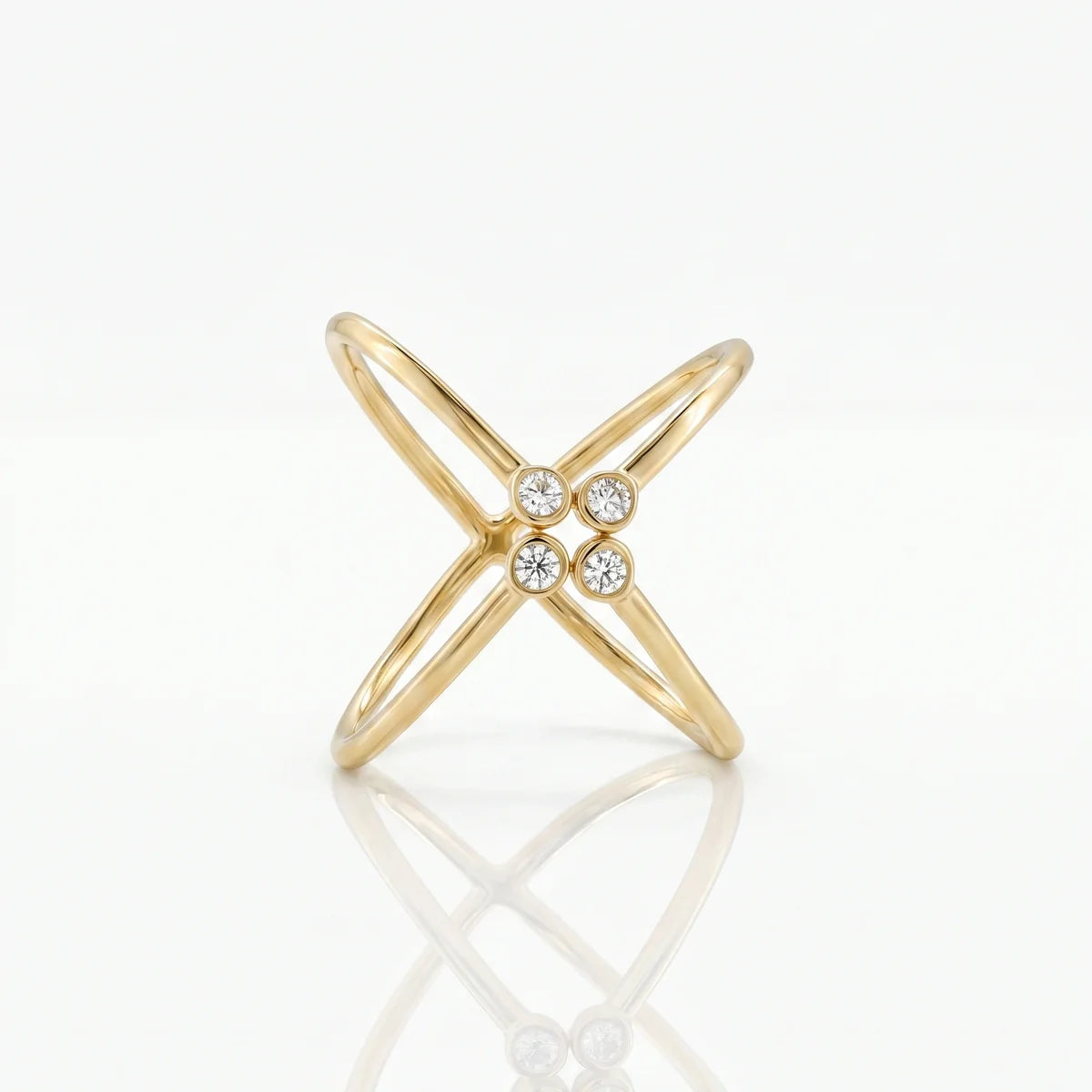 Minimalist Bezel Diamond Criss-Cross Open Ring in 925 Sterling Silver | Modern X Statement Ring