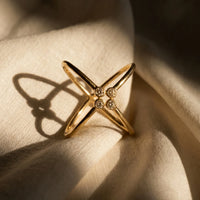 Minimalist Bezel Diamond Criss-Cross Open Ring in 925 Sterling Silver | Modern X Statement Ring