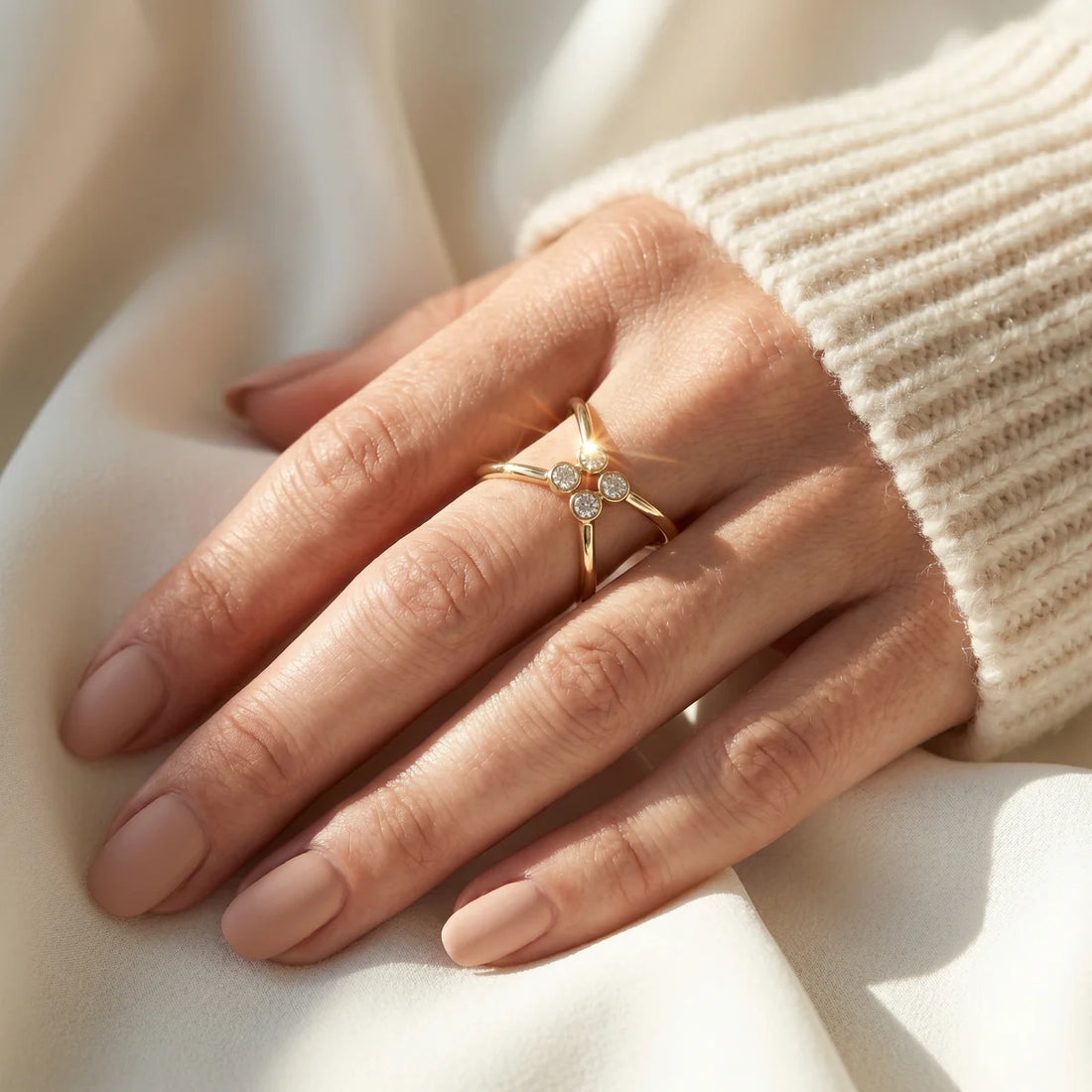 Minimalist Bezel Diamond Criss-Cross Open Ring in 925 Sterling Silver | Modern X Statement Ring