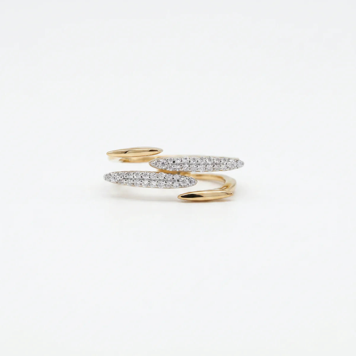 Diamond Pave Leaf Wrap Open Ring in 925 Sterling Silver