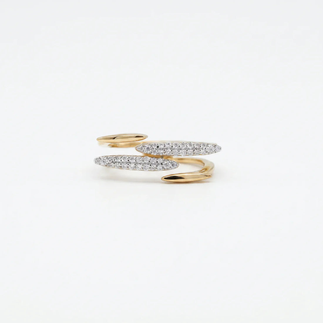 Diamond Pave Leaf Wrap Open Ring in 925 Sterling Silver
