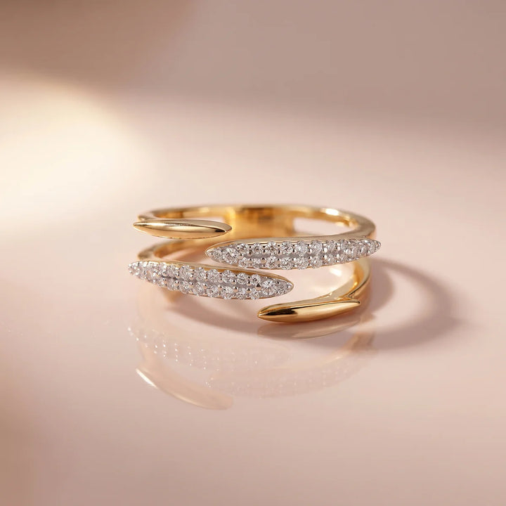Diamond Pave Leaf Wrap Open Ring in 925 Sterling Silver