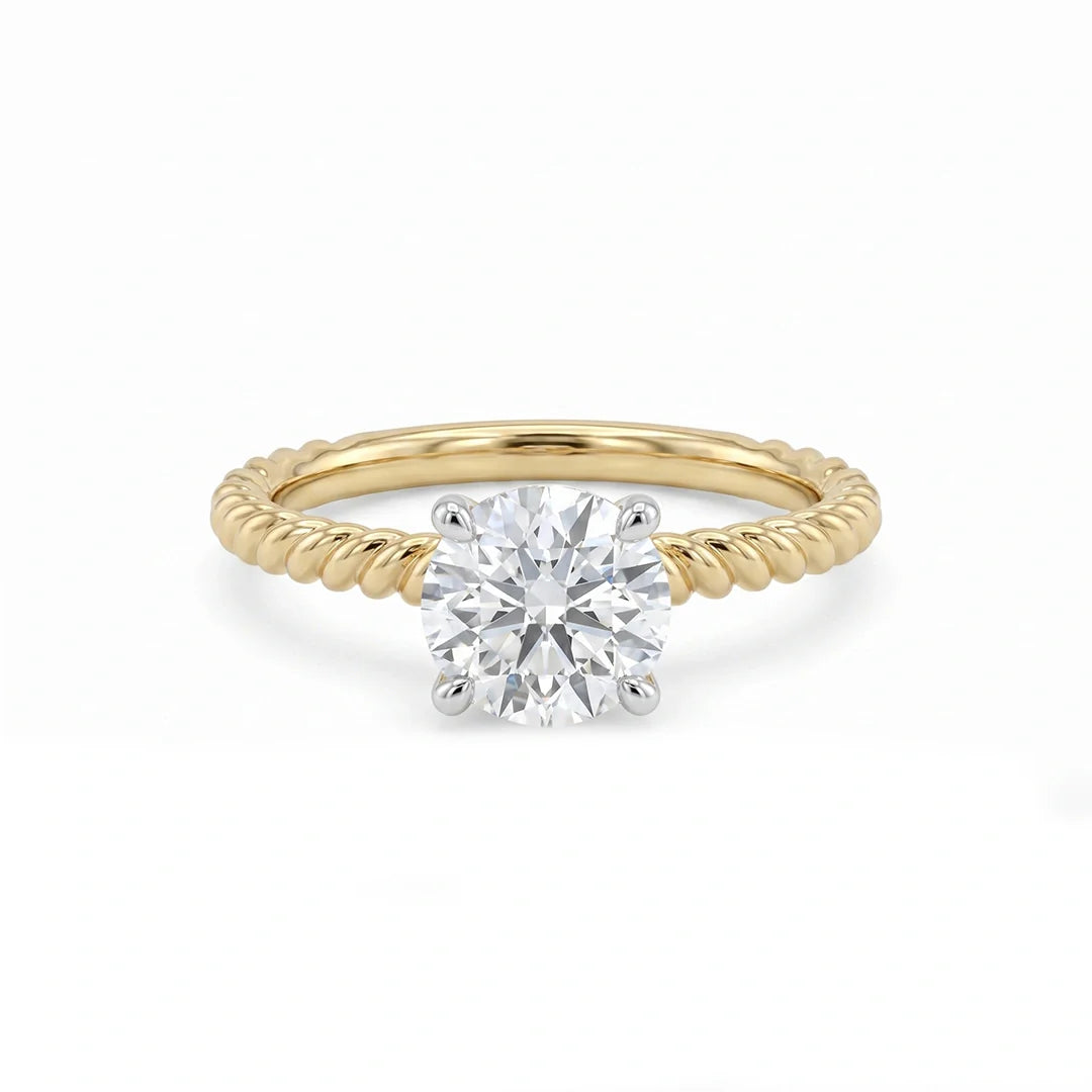 Twisted Rope Band Round Cut Solitaire Ring in 925 Sterling Silver