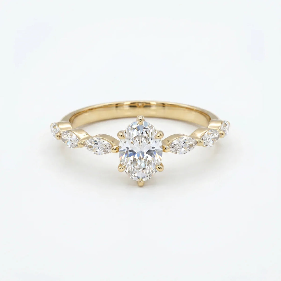 Oval Solitaire Diamond Ring with Marquise Side Stones for Women 925 Sterling Silver
