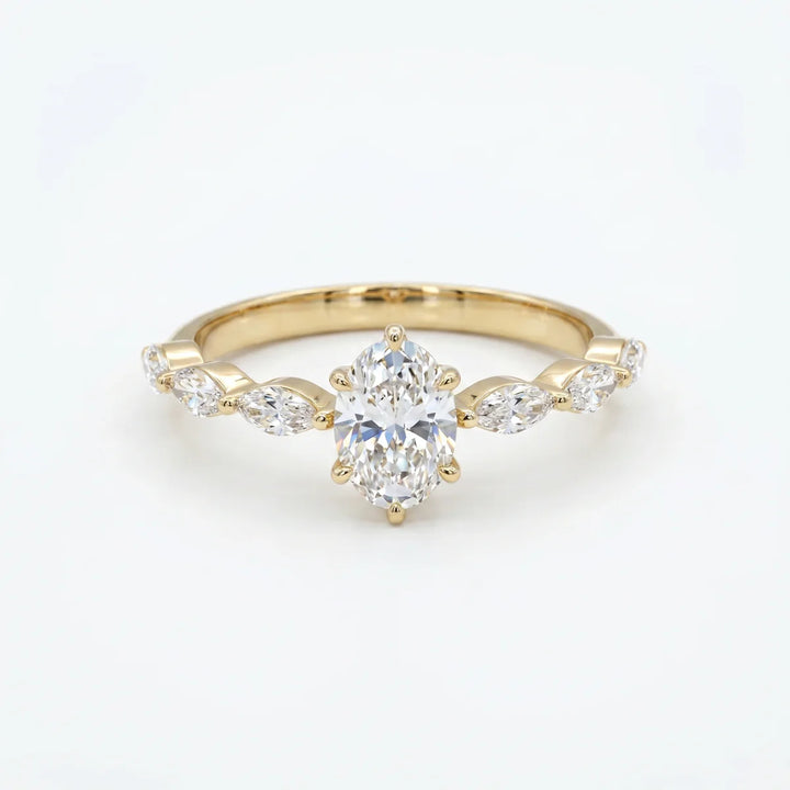 Oval Solitaire Diamond Ring with Marquise Side Stones for Women 925 Sterling Silver